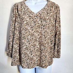 St. John's Bay Tan Floral Top Size M Long Sleeve Casual Cottagecore Boho